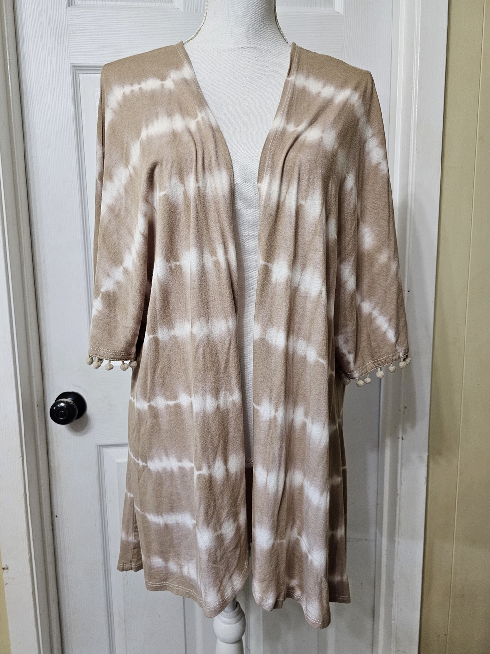 P.J. Salvage Taupe and White Tie-Dye Open Cardigan